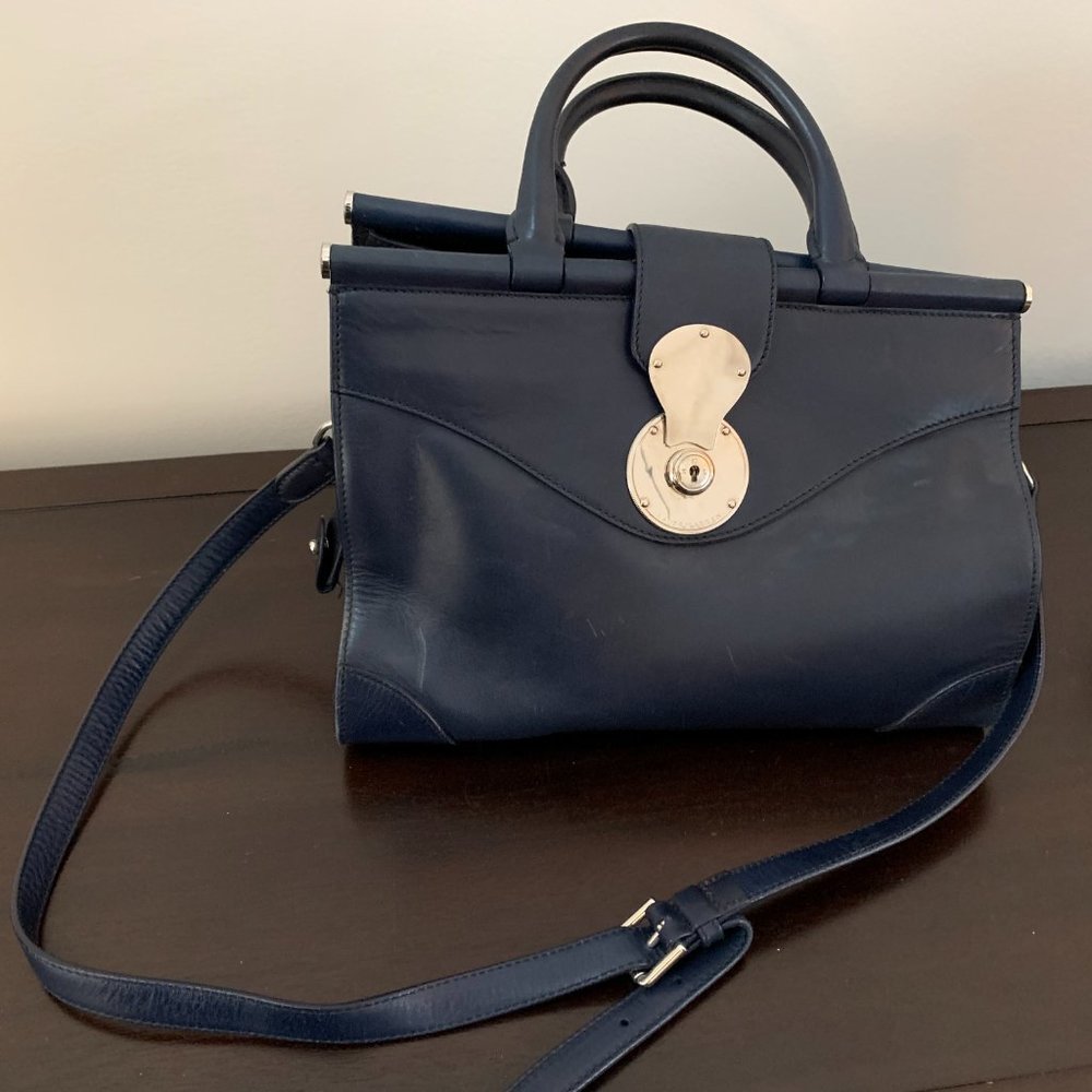 Ralph Lauren Collection navy leather handbag